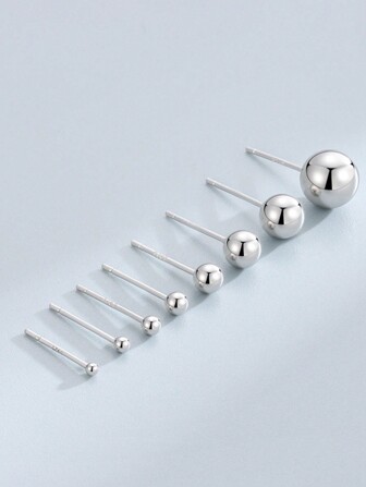 HuooNew 1pair Minimalist 925 Sterling Silver Bean-shaped Stud Earrings, Unisex Gift