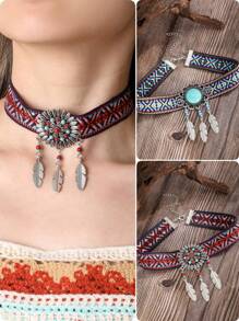 1 Miếng Bohemian Vintage Phong cách Nhiều màu Dệt Chất vải & Màu ngọc lam Đá & Kim loại Lá cây & Hình học Dây chuyền Đối với Của phụ nữ Giải trí Mặc hàng ngày - Đầy màu sắc - Xem 8