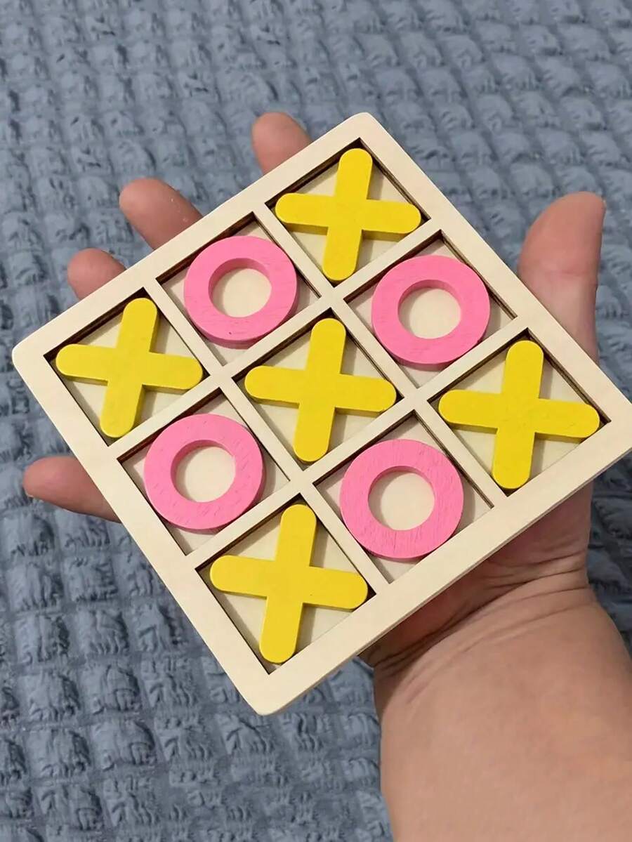 1套木質井字遊戲方塊（9件套），兒童桌面遊戲，邏輯思維培養，學校，學生，文具，學用品 - 黃色 - 查看 1