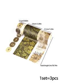 多尺寸和紙張綠葉阿拉伯語和英語數位墨水畫塗鴉日記裝飾復古膠帶套裝 - 彩色 - 查看 2