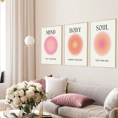 3 Piezas Cartel Del Aura De La Mente, El Cuerpo Y El Alma, Arte De Pared De Gradiente Espiritual Del Aura Energética, Pintura De Lienzo Para La Decoración Estética De La Habitación, Sin Marco, Tamaño 19.6x27.5 Pulgadas