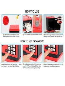 1 件紅色 Atm 智慧密碼存錢筒大容量創意存錢筒防盜密碼箱存錢筒新奇玩具新年禮物（無音樂/鑰匙顏色隨機） - 紅色 - 查看 5