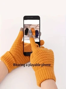 Winter Knit Gloves - Full Finger Knit Gloves For Touchscreen, Warm Gloves For Boys And Girls - Suitable For Winter, Fall, Spring - Great For Outdoor Walking - Orange - View 2