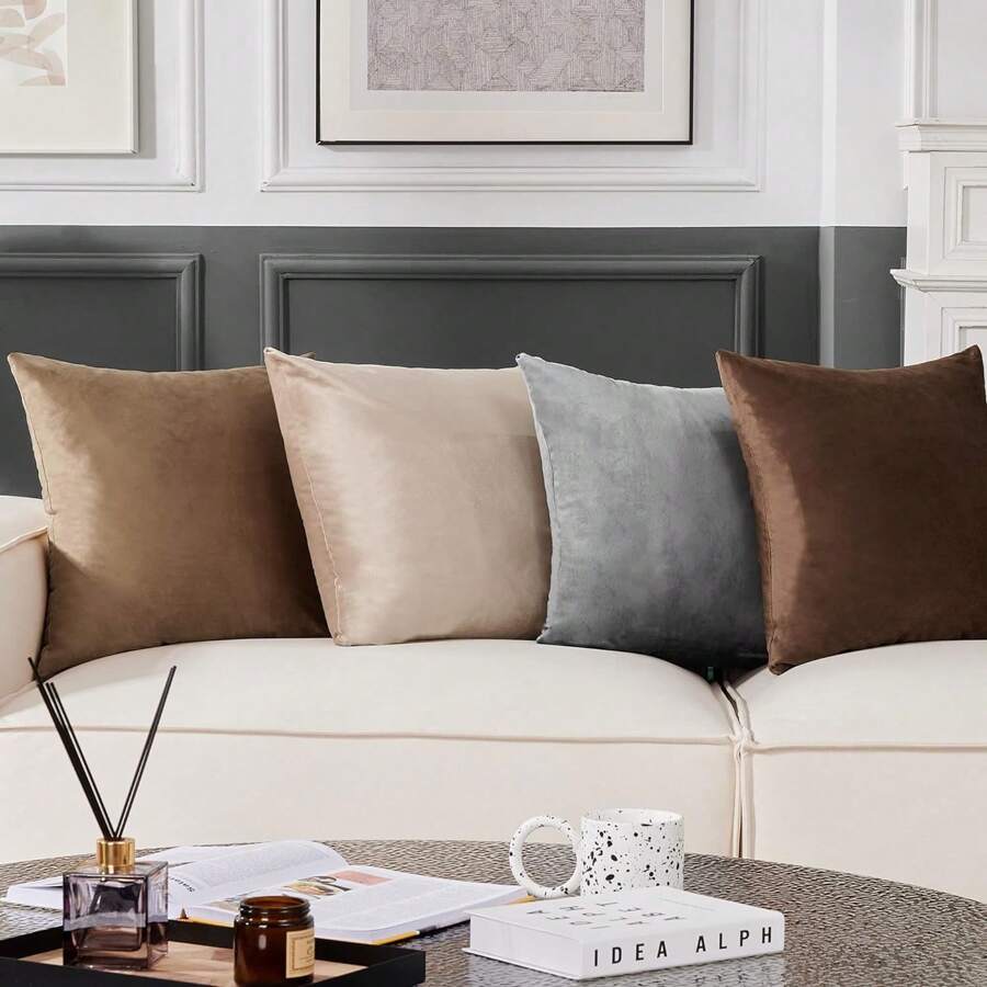 4pcs Velvet Pillow Cases, Assorted Colors Pillow Cover Sets, Without Pillow Inserts
