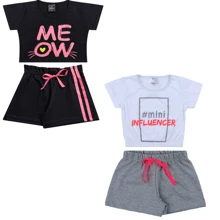 Kit 8 Peças de Roupas Infantil Menina SORTIDO - 4 Blusas + 4 Shorts - Promoção - Kit 4 Conjuntos Menina Infantil Barato - 2 ao 14 - Multicolorido - Visão 5