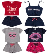 Kit 8 Peças de Roupas Infantil Menina SORTIDO - 4 Blusas + 4 Shorts - Promoção - Kit 4 Conjuntos Menina Infantil Barato - 2 ao 14 - Multicolorido - Visão 7