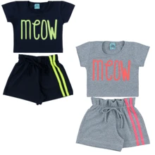 Kit 8 Peças de Roupas Infantil Menina SORTIDO - 4 Blusas + 4 Shorts - Promoção - Kit 4 Conjuntos Menina Infantil Barato - 2 ao 14 - Multicolorido - Visão 3