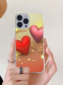 1入組彩色tpu軟殼,帶有大愛心圖案,透明且印有圖案,適用於iphone - 彩色 - 查看 1