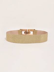 1入女裝時尚優雅彈性腰帶,方形扣環設計 - 金色 - 查看 4
