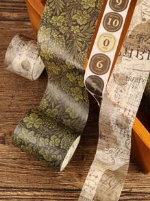 多尺寸和紙張綠葉阿拉伯語和英語數位墨水畫塗鴉日記裝飾復古膠帶套裝 - 彩色 - 查看 7