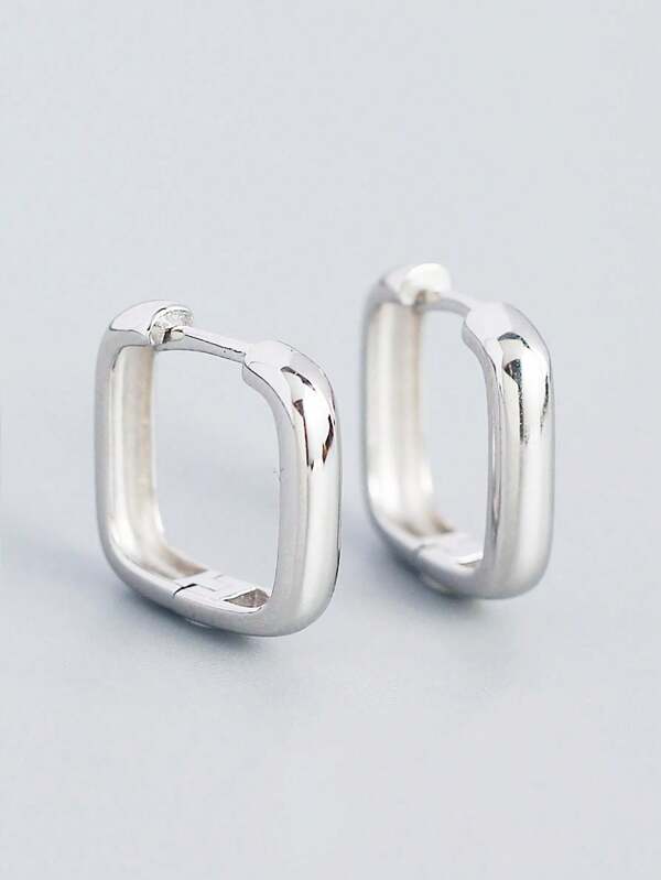 1pair/2pcs S925 Silver Ins Style Minimalist Industrial Metal Square Hoop Earrings For Women