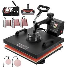 Heat Press Machine 8 In 1 Combo, Heat Press 15x15, Swing Away T Shirt Printing Machine Digital Control, Multifunction Heat Transfer Machine Sublimation Heat Press For T-Shirt Hat Cap Mug Plate - 橘色 - 查看 1