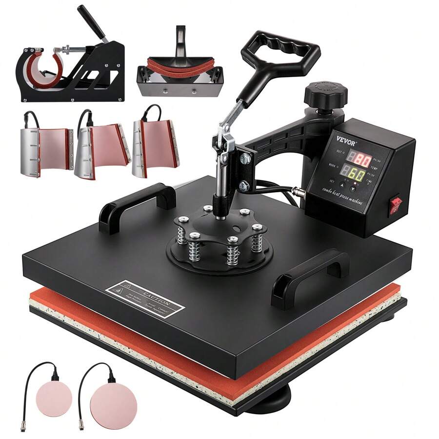 Heat Press Machine 8 In 1 Combo, Heat Press 15x15, Swing Away T Shirt Printing Machine Digital Control, Multifunction Heat Transfer Machine Sublimation Heat Press For T-Shirt Hat Cap Mug Plate - 橘色 - 查看 1