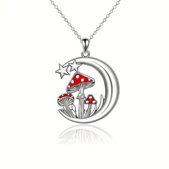 1pc Vintage Moon & Red Mushroom Pendant, Fashionable & Unique Design