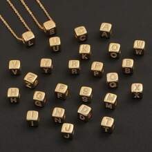 A Fashionable And Versatile Women's Pendant Necklace With 26 English Letters Copper Plated Gold Micro Inlay Zirconia Three-Dimensional Dice Block Assembly Pendant Collarbone Chain - Gold - View 11