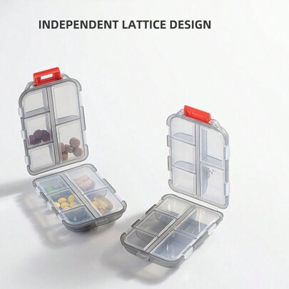 1pc Dual Layer Small Pill Box, Portable Pill Organizer With 10 Compartments, Transparent Sealed Medicine Storage Box