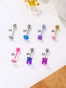 1入組可愛舌環設計不鏽鋼舌針，小熊蘑菇裝飾舌珠杆環，適用於女士女孩送給最好的朋友的聖誕禮物及日常佩戴 - 彩色 - 查看 8