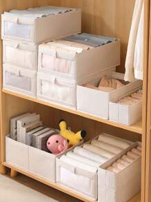 1 Foldable Clothing And Blanket Storage Bag, Storage Box With Transparent Windows And Handles, Reinforced Foldable Linen Storage Basket, Home Storage, Clothing Storage Box, Bedroom Storage, Wardrobe Organizer, Dormitory Storage Box,Clothes Organizer. - Beige - View 4