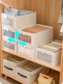 1 Foldable Clothing And Blanket Storage Bag, Storage Box With Transparent Windows And Handles, Reinforced Foldable Linen Storage Basket, Home Storage, Clothing Storage Box, Bedroom Storage, Wardrobe Organizer, Dormitory Storage Box,Clothes Organizer. - Beige - View 3