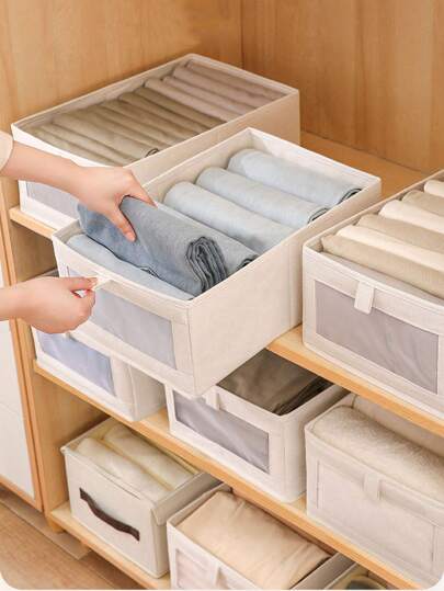 1 Piece Of Foldable Clothing And Blanket Storage Bag, Storage Box With Transparent Window And Handle, Reinforced Foldable Linen Storage Basket, Fabric Can Be Placed On The Window Wardrobe Storage Rack, Large Clothing Storage Box For Bedroom, Closet