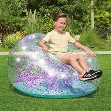 Sillón Inflable Silla Infantil Transparente Glitter Puff de Aire Diseño Brillos Puff Inflable - Morado Violeta - Ver 2