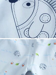Baby Girl Cartoon Printed One-Month Newborn Clothing Set - Blue - View 4