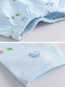 Baby Girl Cartoon Printed One-Month Newborn Clothing Set - Blue - View 3