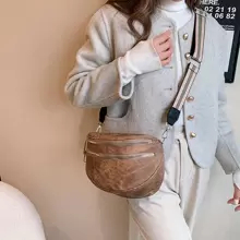 1pc Fashion Double Zipper Waist Bag, Women Faux Leather Crossbody Bag With Wide Strap - Brown - View 5