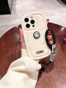 Apple 1 件独特笑脸和字母图案创意 DIY 柔软硅胶防滑防震手机壳 + 1 件时尚腕带挂绳 - 彩色 - 查看 6