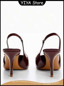 YIYA Women'S Cherry Red Heels For Fall Slingback Closed Pointed Toe Stiletto High Heels Backless Slip-On Heeled Autumn Pumps Dress Shoes - 酒紅色 - 查看 7