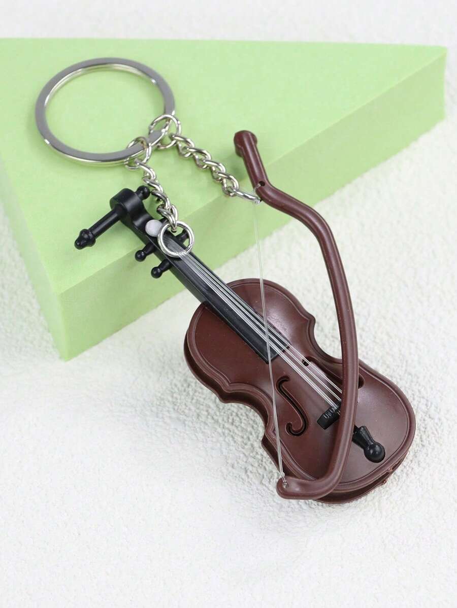 1 件塑膠木紋風格小提琴鑰匙圈聖誕禮物音樂節吊墜 - 彩色 - 查看 1