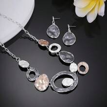 1套2入組復古彩色搪瓷幾何橢圓形中空鋅合金珠寶套裝,包括項鍊和耳環,適合女性,適用於復古派對 - 幾何 - 查看 20