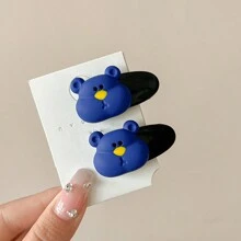 2入組甜美糖果色熊熊剪髮夾頭飾,可愛女孩劉海夾小側夾側嘴夾 - 彩色 - 查看 8