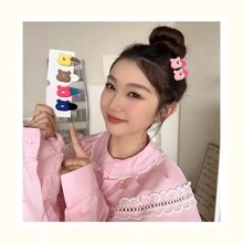 2入組甜美糖果色熊熊剪髮夾頭飾,可愛女孩劉海夾小側夾側嘴夾 - 彩色 - 查看 1