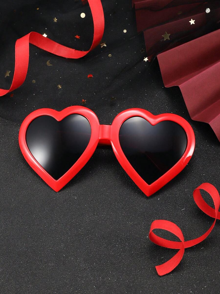 1入組男士丙總酸葡萄紅色大心型情人節時尚眼鏡，適用於情人節禮物 - 紅色 - 查看 1