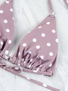 2 件套涤纶咖啡色数码印花圆点吊带三角比基尼套装带吊带和内裤夏季