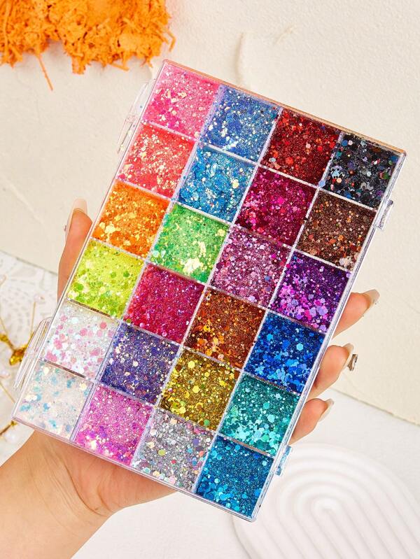 Paleta de maquillaje holográfica de 24 colores, gel purpurina holográfica para el Body, sombra de ojos con lentejuelas brillantes y duraderas, apta para el cabello, la cara, la clavícula, los brazos y el Body, impermeable y resistente, ideal para fiestas, reuniones, festivales y otras celebraciones, con efecto brillante y diferentes colores según el ángulo.