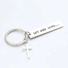 1入組字母圖案十字架鑰匙扣基督教鑰匙扣 - 銀色 - 查看 3