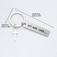 1入組字母圖案十字架鑰匙扣基督教鑰匙扣 - 銀色 - 查看 4