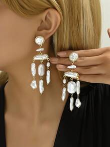 1pair European-American Style Colorful Rhinestone, Pearl & Tassel Design Women'S Party Fashionable Crystal Earrings - Multicolor - View 11