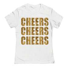 Nearly There Cheers Cheers Cheers Gold Graphic White Ladies Cotton Short-Sleeve T-Shirt - 白色 - 查看 2