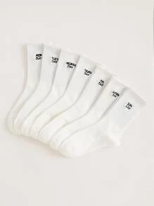 7pairs Men Letter Embroidered Crew Socks - White - View 1