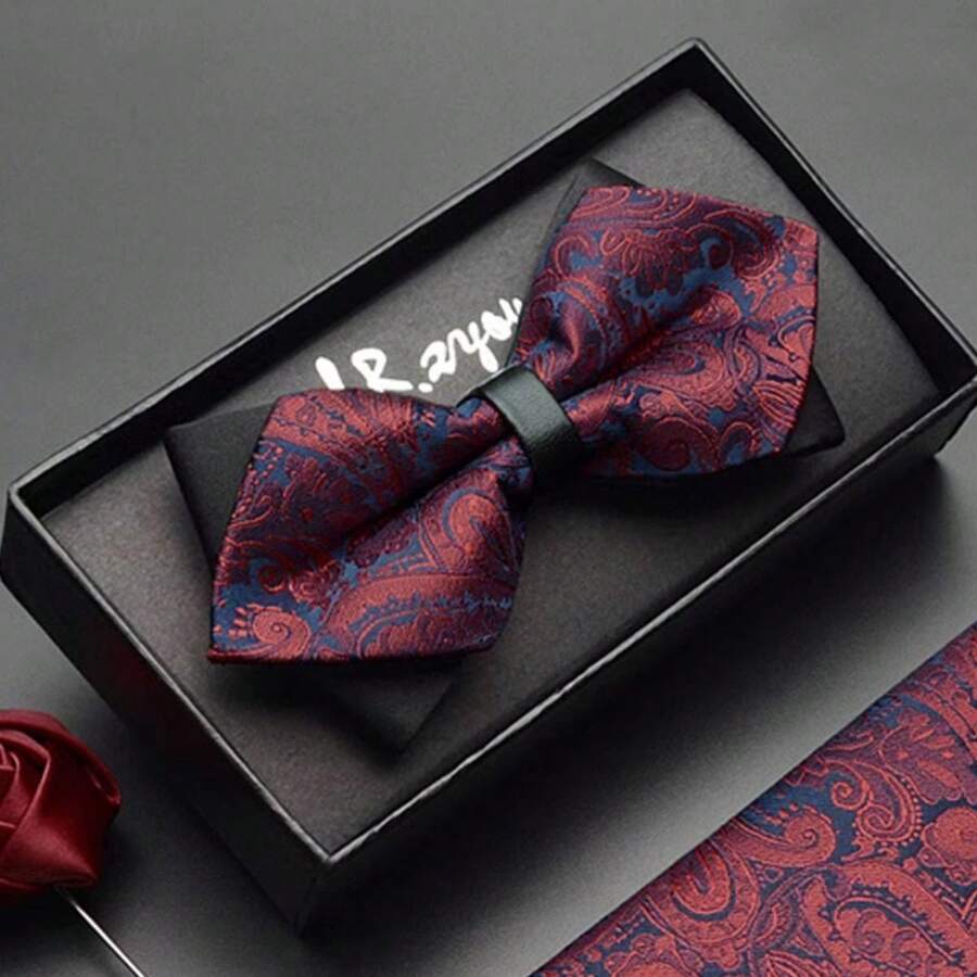 1pc Men's Patterned Bow Tie For Business Party, Fashionable And Versatile Accessory Work - Red - View 1