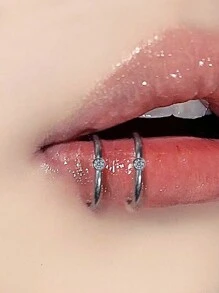 1入組基本款式光滑圓頭防過敏不鏽鋼唇釘戒指，帶C形鑽石鑲嵌，身體穿刺飾品 - C - 查看 5