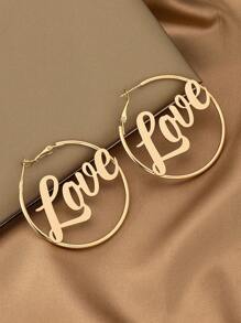 1pair Letter Decorated Circle Shaped Simple Metal Earrings - Yellow Gold - View 2