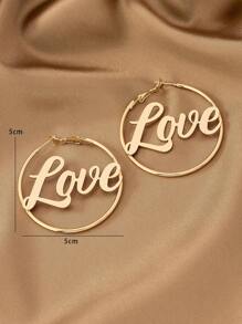1pair Letter Decorated Circle Shaped Simple Metal Earrings - Yellow Gold - View 5