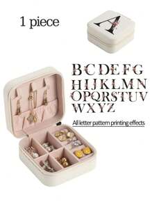 1入迷你款飾有裝飾貼紙及毛巾布珠寶收納展示旅行珠寶拉鍊收納盒耳環項鍊戒指攜帶珠寶盒皮革收納珠寶盒女性禮物女孩禮物女友禮物 - 白色 - 查看 4