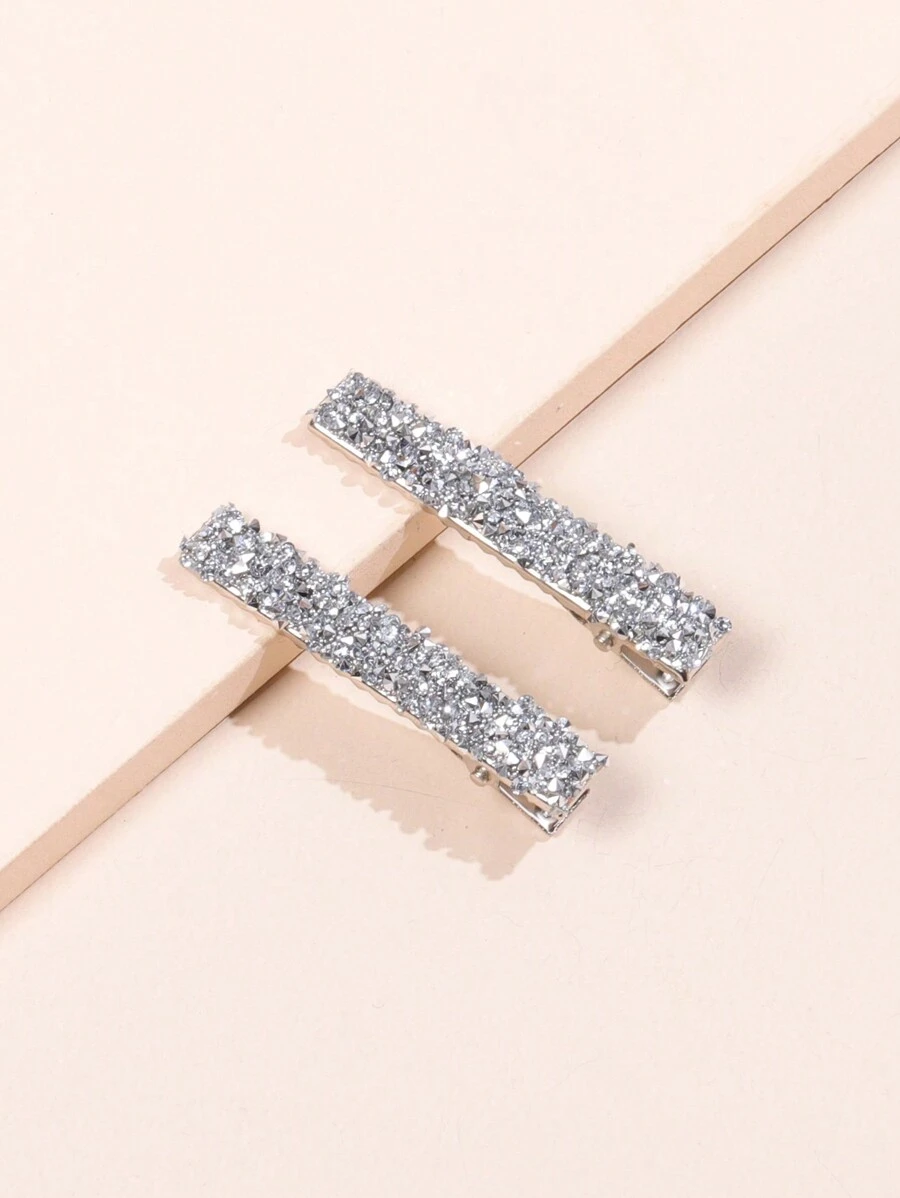 2个装多色女士闪亮水钻装饰一体式宽发夹，打造优雅发型的造型工具，适合日常使用，皇家爪夹发夹，发卡，学习用品，发饰，头部饰品，发夹 - 銀色 - 查看 1