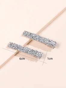 2个装多色女士闪亮水钻装饰一体式宽发夹，打造优雅发型的造型工具，适合日常使用，皇家爪夹发夹，发卡，学习用品，发饰，头部饰品，发夹 - 銀色 - 查看 2