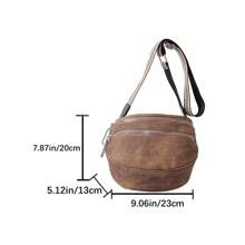 1pc Fashion Double Zipper Waist Bag, Women Faux Leather Crossbody Bag With Wide Strap - Brown - View 6